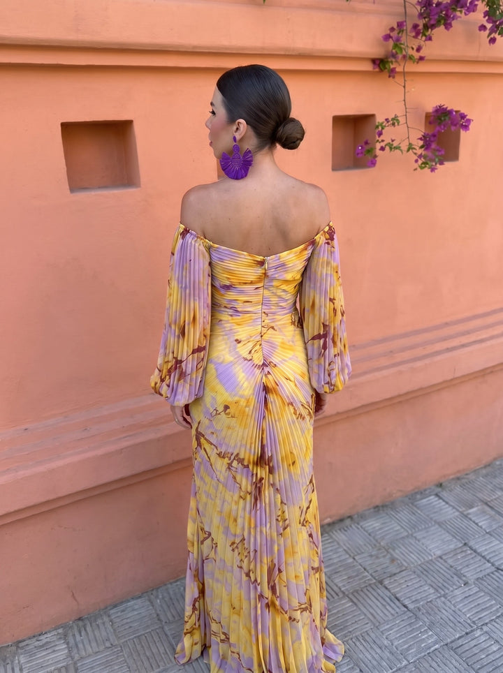 Gregoria™ | Tummy Flattering Long Floral Dress with Deep Neckline