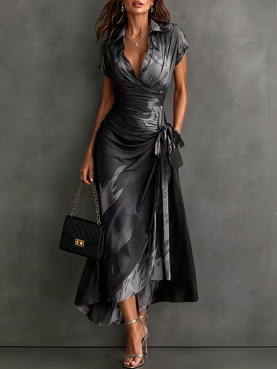 Rosie | Abstract Print Wrap Midi Dress