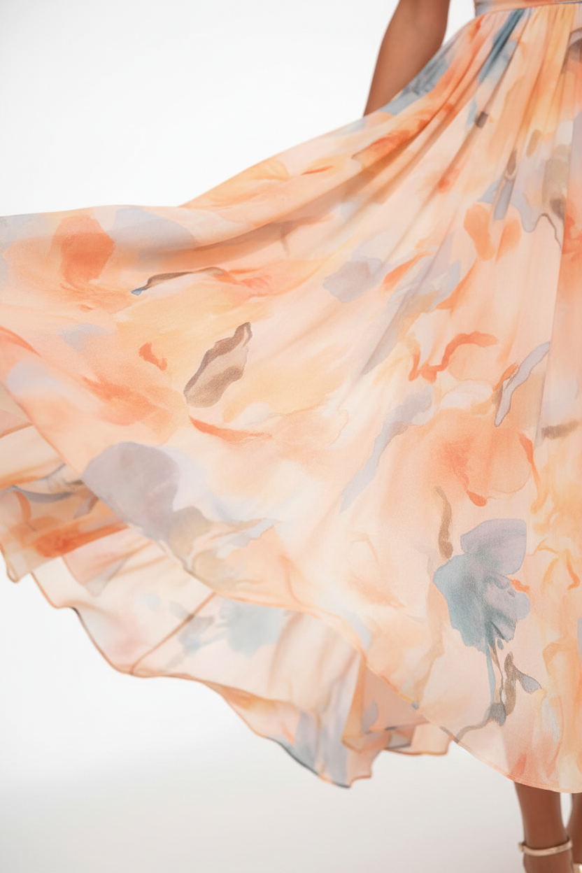 Flowing Halter Neck Dress Lightweight Chiffon