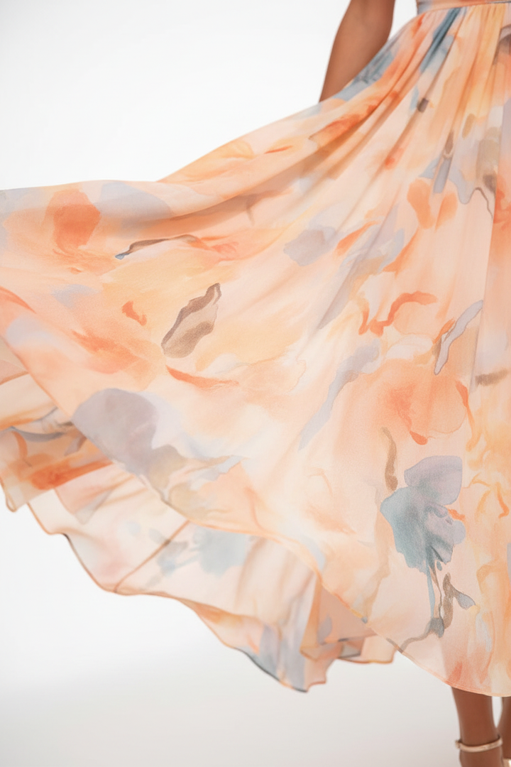Flowing Halter Neck Dress Lightweight Chiffon