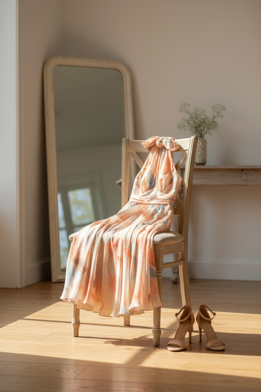 Flowing Halter Neck Dress Lightweight Chiffon