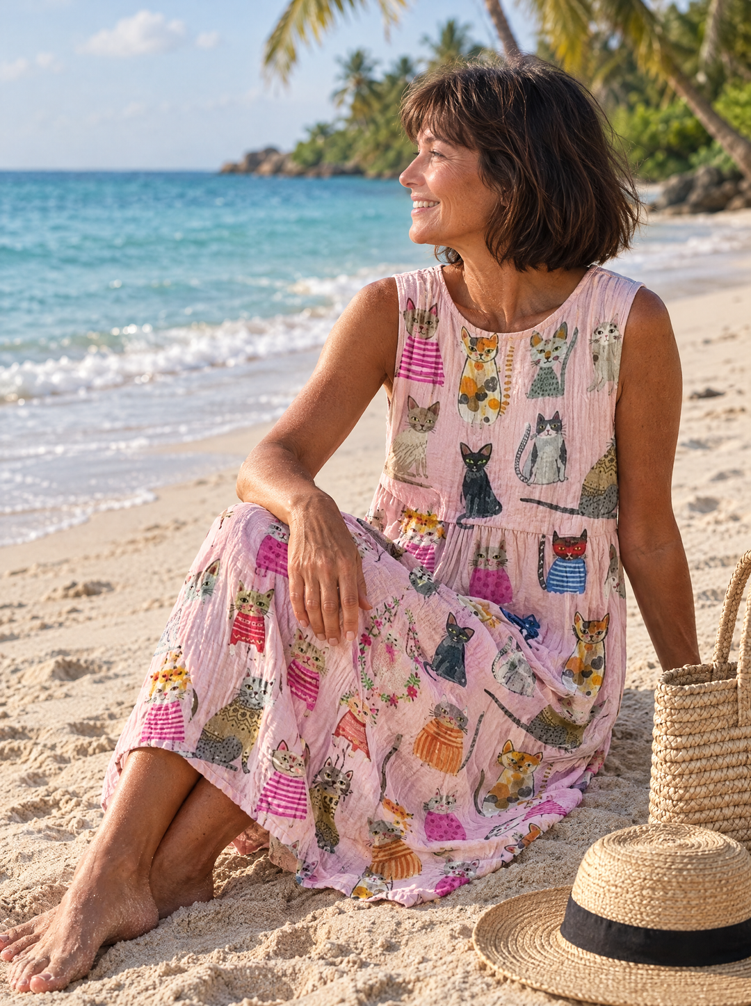 Kitty | Cat Print Midi Dress