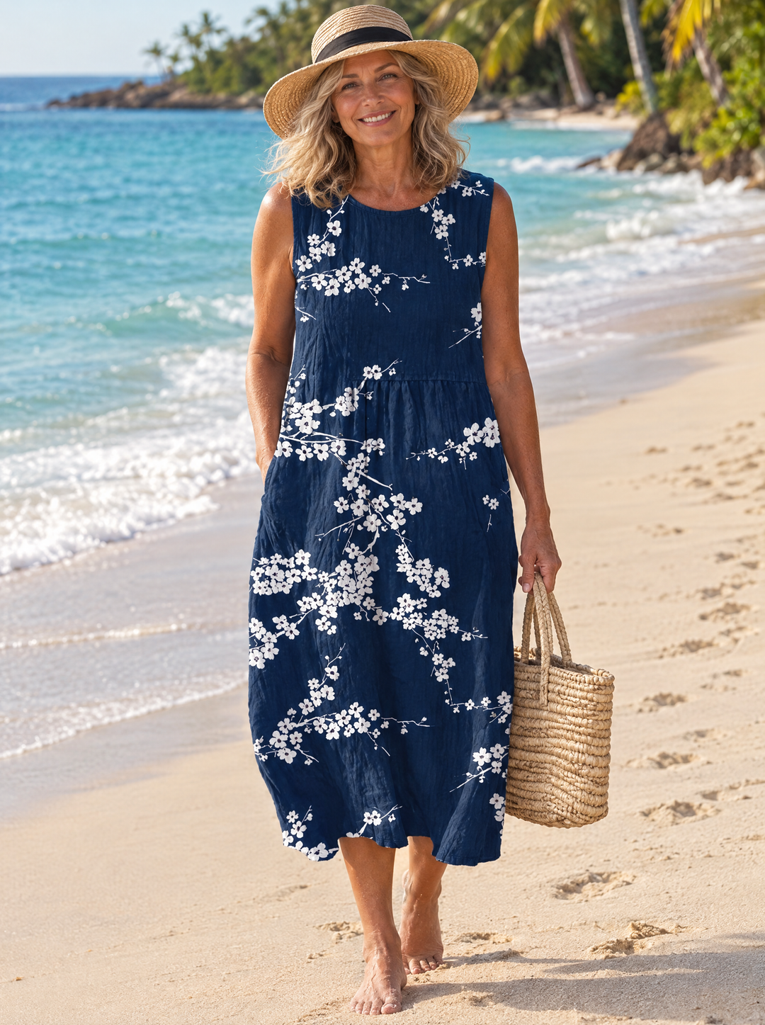 Sakura | Navy Blossom Midi Dress