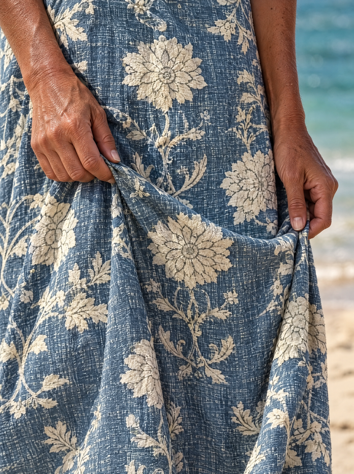 Azura | Blue Damask Midi Dress