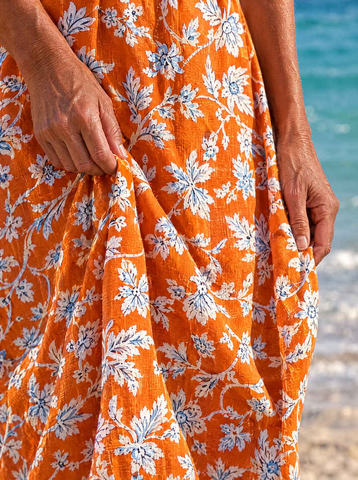 Tangerine | Orange Floral Midi Dress