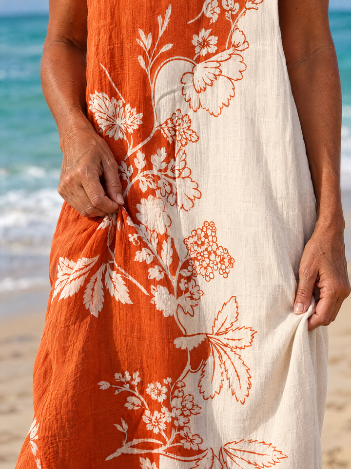 Autumn | Two-Tone Botanical Midi Dress