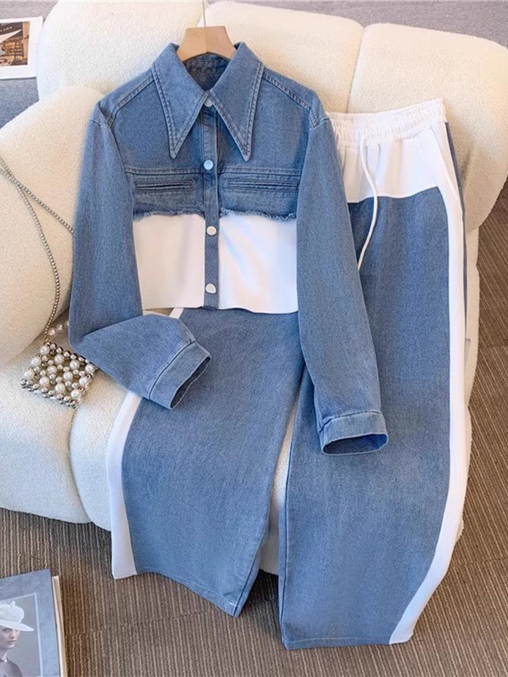 Holbrook™ | Colour-block Cropped Jacket &amp; Wide-Leg Pants Set