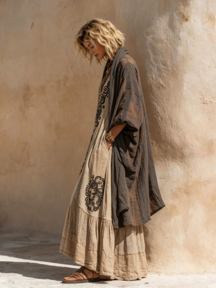 Retro Bohemian Two-Piece Linen Ensemble