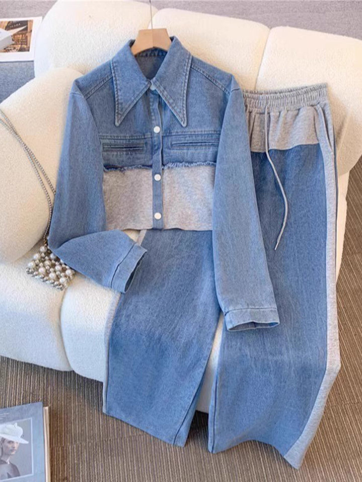 Holbrook™ | Colour-block Cropped Jacket &amp; Wide-Leg Pants Set