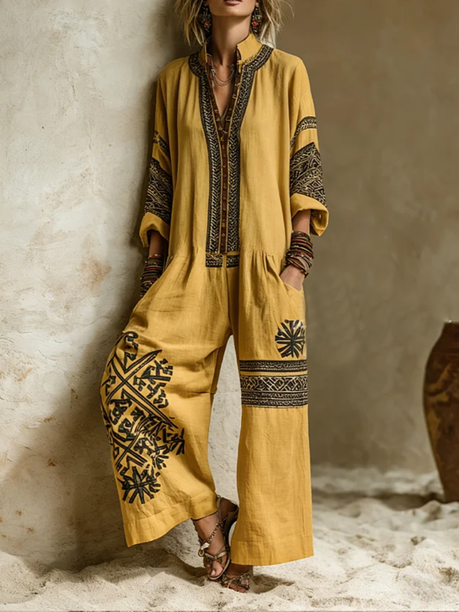 Bohemian-Inspired Ochre Two-Piece Set