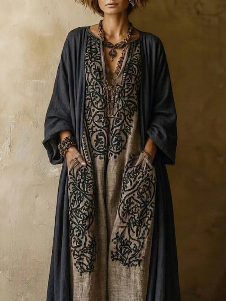 Vintage Bohemian Cotton-Linen Two-Piece Ensemble