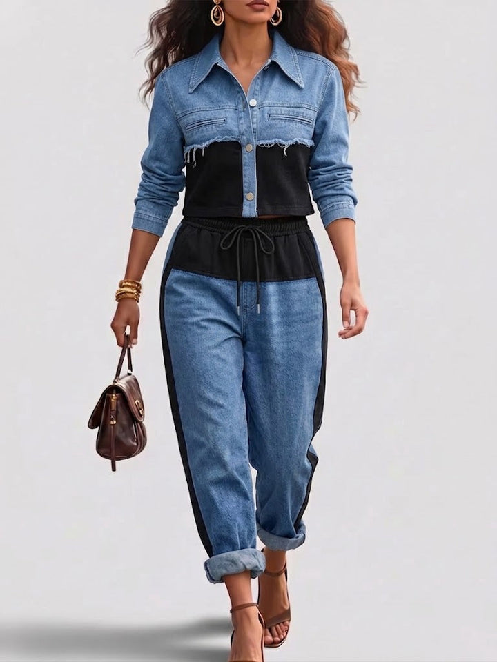 Holbrook™ | Colour-block Cropped Jacket &amp; Wide-Leg Pants Set