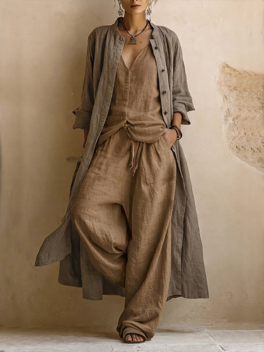 Bohemian-Inspired 3-Piece Linen Blend Ensemble