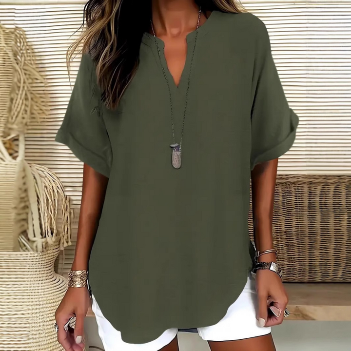 Véronique | Relaxed V-Notch Blouse (Restocked)